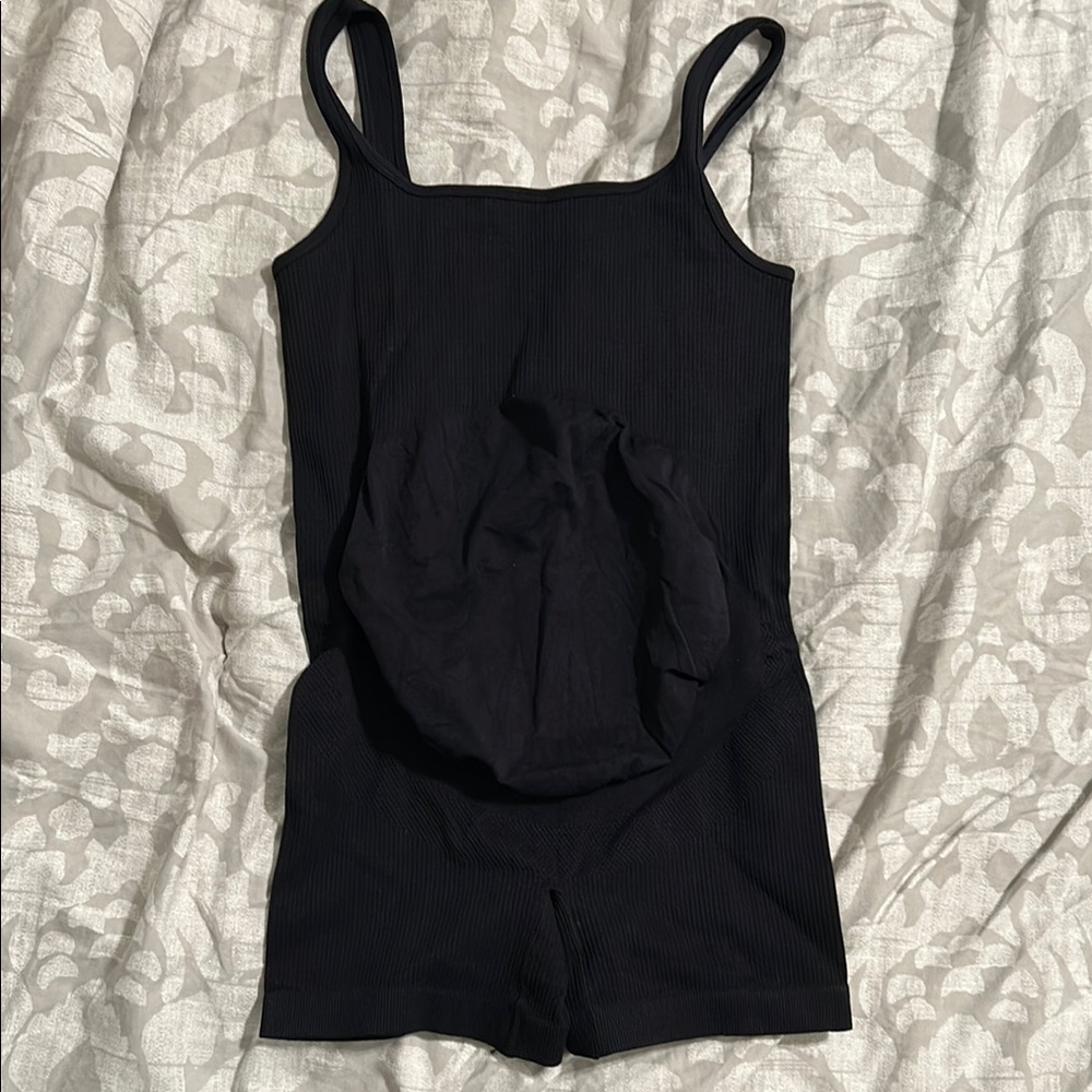 Maternity Black Ribbed Sleeveless Romper